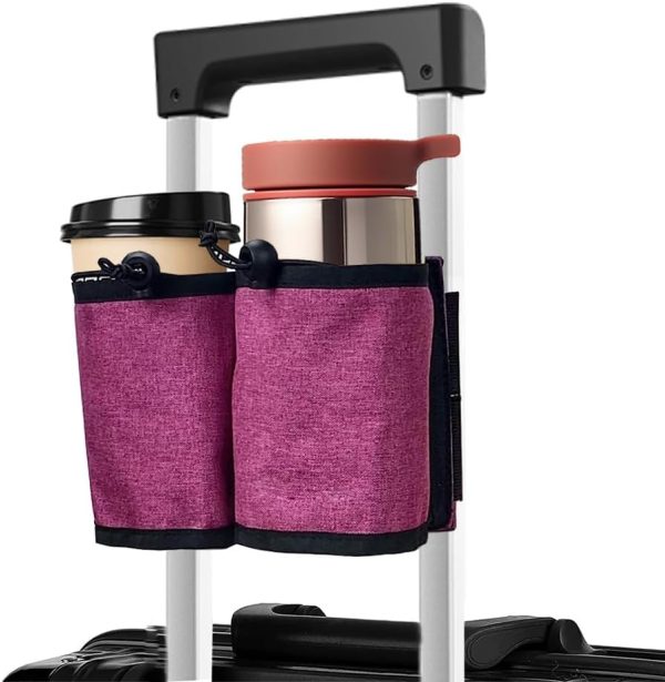 Travel Luggage Cup Holder, Airplane Drink Caddy Holder Attachment Bag, Portable Carry-on Drink Carrier, Travel Essentials Accessories for Flying Gifts (Purple)