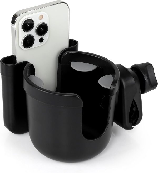 2-in-1 Walker Cup Holder with Phone Holder, Wheelchair Cup Holder, Rollator Cup Holder, Cup Phone Holder for Walker, Wheelchair, Rollator, Mobility Scooter, Black