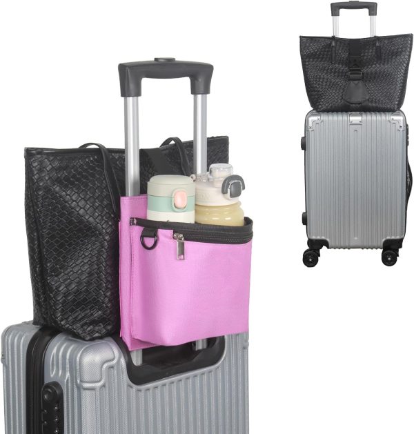 Luggage Travel Cup Holder with Straps for Add a Bag Hands Free Suitcases Drink Carrier Beverage Caddy Travel Accessories Gift for Flight Attendants Travelers Pink