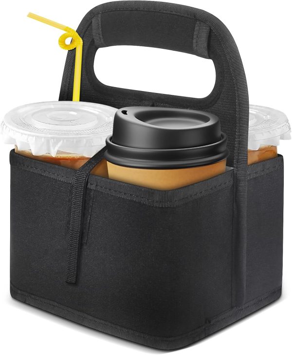 Reusable Insulated Drink Carrier with Handle, Portable Collapsible Drink Carrier, Foldable Drink Caddy Holder Organizer Tote Bag for Delivery Driver Hot and Cold Drinks