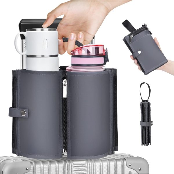 Travel Cup Holder for Suitcase, Portable Foldable Luggage Cup Holder, Free Hand Drink Caddy, Creative Travel Accessories, Gift for Travelers (Dark Gray)