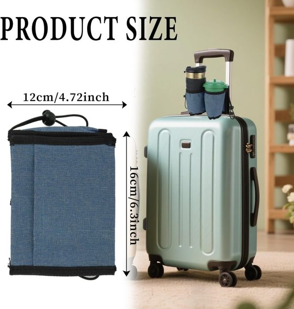 Suitcase Cup Holder, Portable Luggage Cup Holder for Suitcases, Foldable Travel Cup Holder with Handle and Hold Two Coffee Mugs&3 Zippered Pockets for Beverages Airport Travel Accessories - Image 2