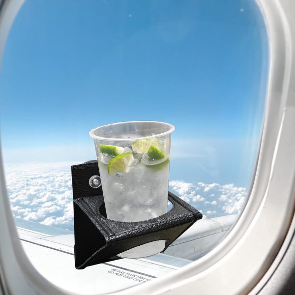 Airplane Cup Holder, Premium Leather Airplane Window Drink Holder for Travel Frequent Flying, Multipurpose Flight Cup Holder Fit Plane Window or Airline Economy Seat Back Tray Table (2 in1)