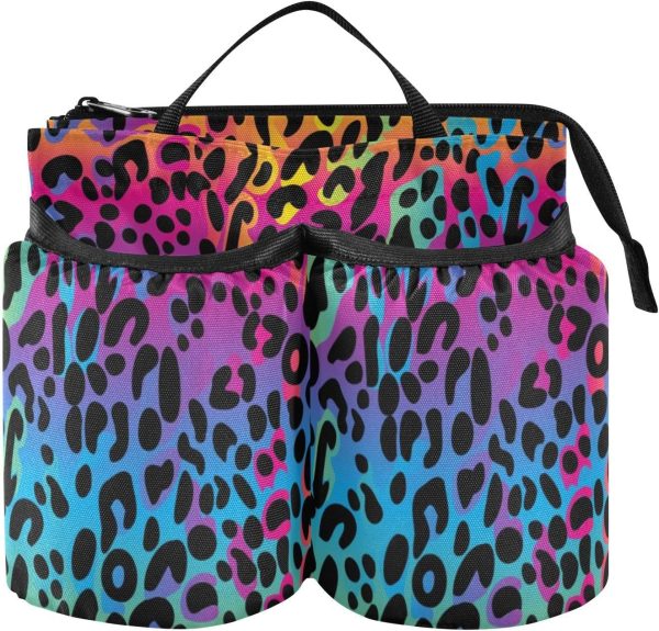 Luggage Cup Holder for Suitcases Free Hands Travel Cup Holder Portable Suitcase Cup Drink Holder Luggage Cup Caddy Bag Carrier Rainbow Leopard Print