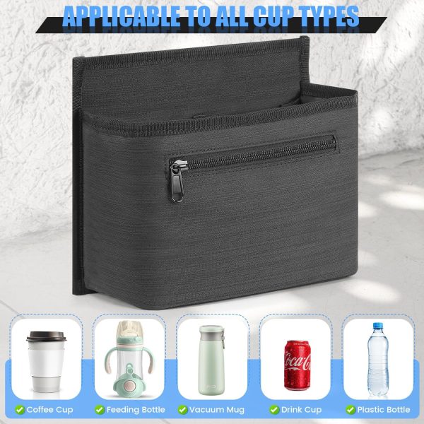 Grey Color Luggage Cup Holder Travelers Accessories for Suitcases - Foldable Beverage Mount Coffee Cup with Phone Pocket, Universal Travel Organizer with Anti-Slip Base & Adjustable Strap - Grey - Image 2