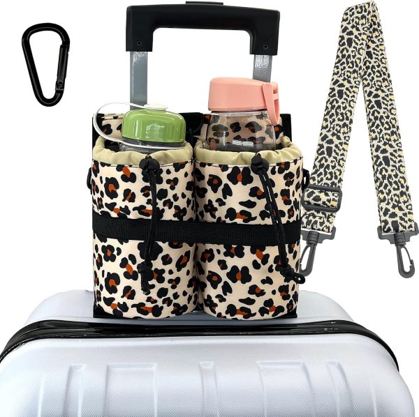 Travel Cup Holder for Luggage – Robust Reliable, Secure Convenient, 2-Cup Capacity, Fit Most Roll-on Suitcases, Heavy-Duty Waterproof Easy to Install, Perfect for Frequent Travelers Leopard