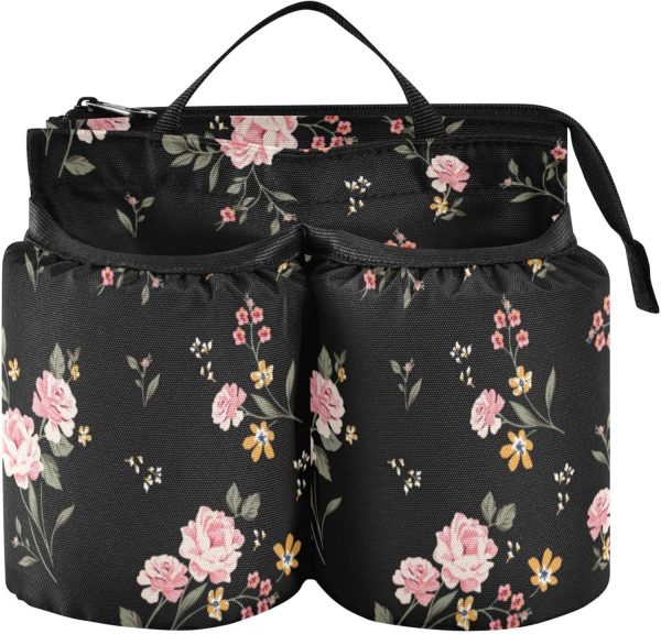Vintage Spring Flowers Luggage Travel Cup Holder for Beverages, Free Hand Drink Carrier, Convenient Foldable Universal Suitcase Drink Holder for Coffee Mugs, Travel Accessories Gifts
