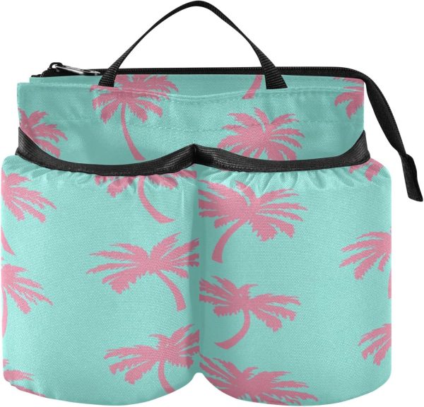 Pink Palm Trees on Aqua Luggage Cup Holder, Portable Suitcase Drinks Beverage Holder for Flight Attendant, Universal Travel Accessories